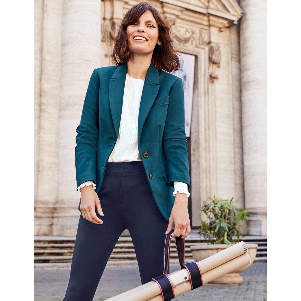 NWOT Boden Elizabeth Ponte Blazer Teal Blue Two Button Jacket US 6R T0429